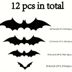 12Pcs Black Bat 3D Wall Stickers Halloween stickers For Home Room Decoration Party Door And Window Halloween Supplies Decor Hanging Decor halloween decoration