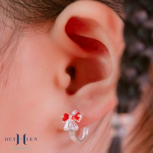 Hoa Tai Bạc Duy Hiển Cho Bé Kiểu Khong Tròn Hình Nơ Đáng Yêu Nổi Bật