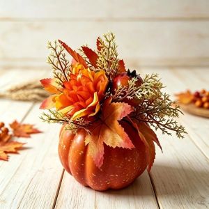 MYSNIA Realistic Fall Artificial Pumpkin Floral Foam Pumpkin Autumn Colors Berry Chrysanthemum Flower Eye-catching Fade Resistant Pumpkin Table Decor Thanksgiving