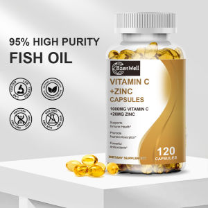 BzenWell Vitamin C 1000mg + Zinc 20mg Capsules Dietary Supplement 120 Kapsul Powerful Anfoxidants Supports Cellular Energy Production and Collagen Formation Promate Nutrient Absorpticn Immune System Support