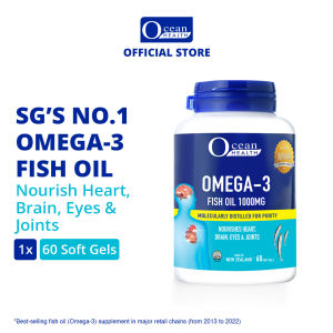 Omega-3 Fish Oil 1000mg (60s)- Ocean Health (For Heart Brain Eyes & Joints| Halal)