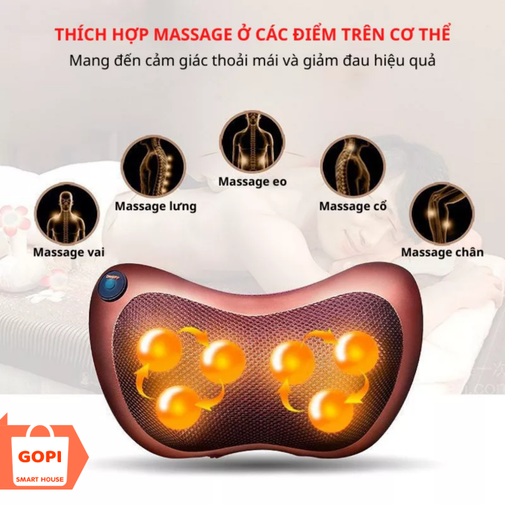 Máy Massage Cổ Vai Gáy - Gối Massage Hồng Ngoại 8 Bi, XOAY chuẩn 2 ...