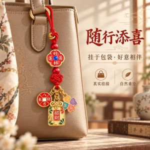 已开光 招财钥匙扣 手机链 礼物 Fortune-Taking Keychain Mobile Phone Chain Gift 加工定制好柿连连手机链钥匙扣八方来财铜钱平安喜乐吊牌装饰挂件