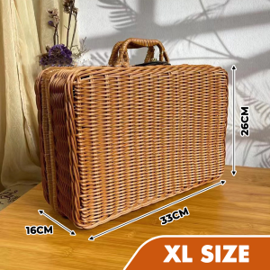 HP SO033 Vintage Rattan Woven Storage Case Makeup Holder Suitcase Sundries Organizer Box Gift