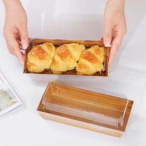 Kraft Sushi Tray Sandwich Box with Lid Pastry Dessert Box Sandwich Clear Lid Container Cake Box