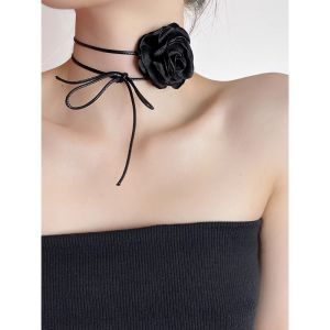 Fashion Retro Black Rose Choker Flower Necklace Choker Necklace Female Laced-Up Necklace Neck Accessories