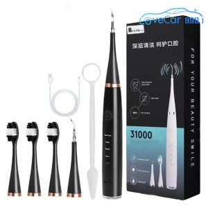 Ultrasonic Electric Tooth Cleaner with 3 Brush Heads Calculus Tartar Remover Adjustable Modes for Men Women Home Travel