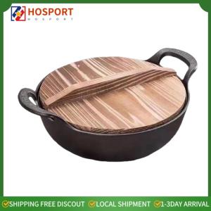 【HOSPORT】Rust-Resistant Cast Iron Skillet Non Stick Flat Bottom Fry Pan with Lid and Handle for Long-lasting Performance