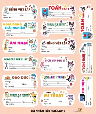 Combo 75 Nhãn Tem Môn Học Lớp 3- 4- 5 ( 75 Nhãn ) Mẫu Và Màu Ngẫu Nhiên