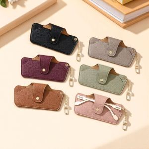 HUNIU PU Leather Glasses Case with Bag Pendant Solid Color Sun Glasses Spectacle Case Pouch Eyewear Cover Reading Glasses Storage Bag Men