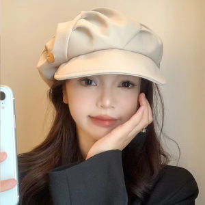 Autumn Winter Korean Plush Octagonal Hat Beret Women Retro Velvet Newsboy Cap Outdoor Thicken Warm Pile Bucket Hat Wide Brim Windproof Cap