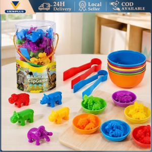Children Counting & Sorting Toys Rainbow Colors Plastic Bowls Tweezers Fine Motor Skill Learning Toy