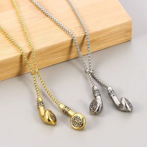 FLUTE Adjustable Earbuds Pendant Metal Stylish Earphone Shaped Necklace Durable Lightweight Long Sweater Chain