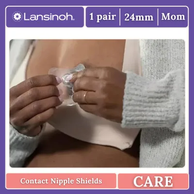 Lansinoh Ultra-thin Super Soft and 100% Flexible Silicone Contact Nipple Shields 24mm for Breastfeeding with Protective Case