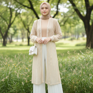 LONG OUTER CARDIGAN BROKAT PREMIUM TERBARU  LENGAN BALON MMODEL KOREA AN