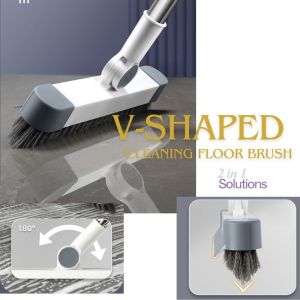 GTHome.sg Versatile Hard Plastic 2-in-1 V-Shape Scraper & Brush for Grout & Corner Cleaning