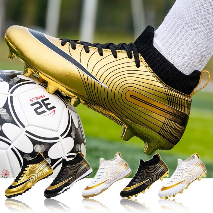 Luxury Gold Soccer Shoes Man Long Spikes Football Boots Kids Outdoor Grass Cleats Turf Football Shoes Boys Training Soccer Boots Gold Thigh High Boots Gold Boots For Women Lazada Lazada Singapore