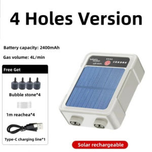 Solar Oxygen Pump Rechargeable Air for Aquarium 2400mAh 4L/16W USB Air Pump Aquarium Fish Oxygen