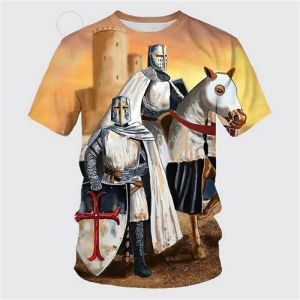 [Local Stock] VCC Funny Crusader Knights 3D Print Mens T Shirt Casual O-neck Short Sleeve Loose Tops Hip Hop Trend Harajuku Clothing Summer Tees