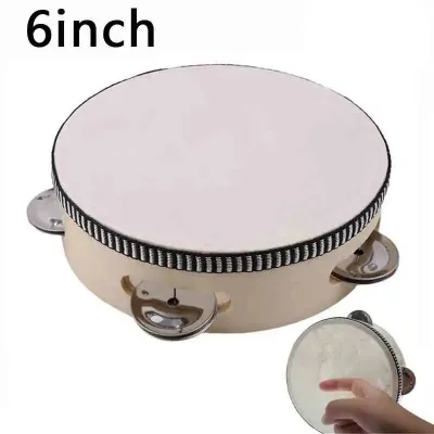 6/8 Inch Hand Tambourine Sheepskin Drum Skin Wooden Tambourines Entertainment with Metal Single Row for Adult Kid Musical Timbrels