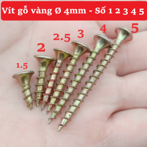 (400g) Vít Gỗ Màu Vàng Phi 4mm Đa Kích Thước (1.5 2 3 4 5 cm) Phụ Kiện Lắp Đặt Nội Thất