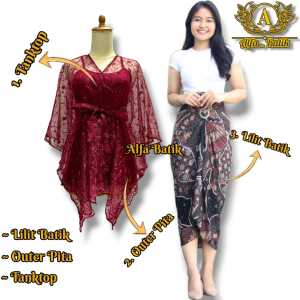 set Lilit batik outer pita outfit kondangan bridesmaid kekinian 2024