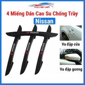 Bộ 4 miếng dán cao su chống trầy xước va đập cửa xe ô tô logo chữ NISSAN bảo vệ tránh va chạm phần cửa gương xe hơi