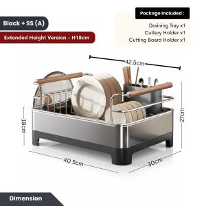 Easyhome.sg Stainless Steel Dish Drying Rack Detachable Kitchen Dish Rack with Drain Tray Dish Rack