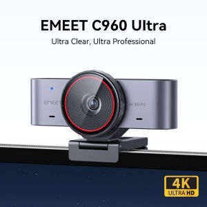 EMEET Webcam 4K UHD 0.2s PDAF Autofocus 60FPS with Light Correction Noise-Reducing Dual Mic Aluminum Alloy C960 Ultra For PC