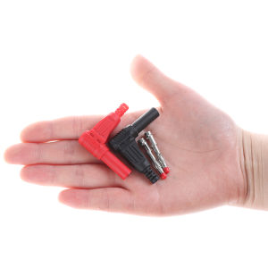 [Leo Stores] Hot Sale 2PCS RED + Black 4mm MALE Right Angle ฉนวนกันความร้อน Banana plug มัลติมิเตอร์ทดสอบ