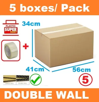 【5 Boxes + 1 OPP Tape】XL-5 Carton Box Double Wall Thick Material Brand New Storage Moving Mover Boxes Office Warehouse Renovation