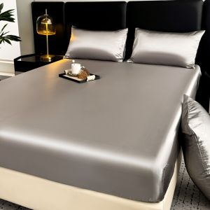 ผ้าปูเตียงผ้าไหมระบายความร้อนผ้าคลุมเตียงไหม Satin ซักได้ปลอกหมอนผ้าปูที่นอนการ์เตอร์ผ้าปูที่นอนพอดีราชาคนเดียว