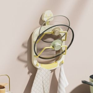 ECOCOKU Punch-Free ที่ยึดฝาหม้อแบบถ้วยดูด อุปกรณ์ติดผนัง หลายชั้น ชั้นวางฝาหม้อ ใช้งานได้จริง ประหยัดพื้นที่มาก ที่ใส่ฝาปิดกระทะ ที่วางเขียง