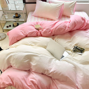 ins Gradient Solid Color Bedding Set Washed Cotton Bed Sheet Duvet Cover Single Piece Student Three-Piece Dormitory Supplies LZD
