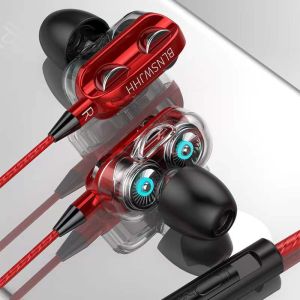 Earphone Stereo 4D 6D 8D In-Ear Super Bass  Mic + Kabel Jack 3.5mm Noise Cancelation