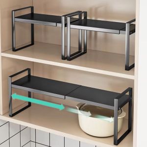 GEANAN Expandable Adjustable Kitchen Organizer Layered Space Saving Kitchenware Storage Rack Universal Stackable Countertop Pot Holder Printer