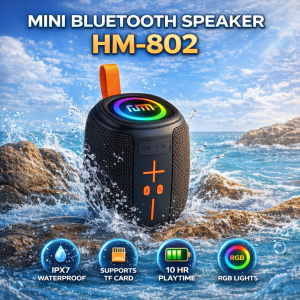 HM-802 Mini Bluetooth Speaker Portable Wireless Speaker with RGB LED Lights Hi-Fi Stereo Sound Waterproof Rechargeable Bass Speaker for Phone Laptop & Outdoor Use