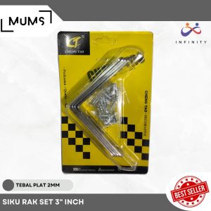 INF Plat Siku Rak Ambalan 3" Inch Set 4 Pcs / Siku Rak L Bracket Oval Penyangga Meja Kursi Lemari Tv Besi Stainless 8.5cm x 8.5cm Siku Rak Verseng 85cm x 85cm Breket Braket Dinding Tembok 85mm x 85mm