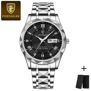 POEDAGAR Watch for Men Original Waterproof Luminous High FASHION Man Clock Stainless Steel Quartz Male Watches on Sale Now