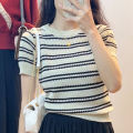 Korean Style Casual Striped Striped Round Neck Knit Top for Women Blouses Women New Style 2024. 