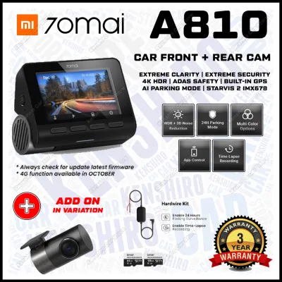 [New Launch] 70mai A810 4K Dash Cam Dual Vision Car Recorder with GPS ADAS UHD Resolution HDR Rear Recording Dashcam