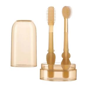 Baby Silicone Toothbrush BPA FREE Newborn Oral Tongue Scraper with Cup Case Teeth Clean for Sensitive Gums Infant Toothbrush Set | Cute Baby