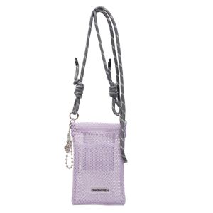 DINAH Solid Color Nylon Mesh Wallet Korean Teenager Mobile Phone Bag Sweet Hollow Shoulder Purse Bags Women