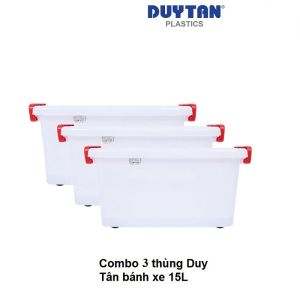 Combo 3 Thùng Nhựa Duy Tân Có Bánh Xe 15L (44 x 31 x 21 cm) No.749