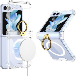【🔥SG SELLER🔥】RICHMENTGADGET TPU Soft Frame Four Corners airbag Anti-Fall Slim Transparent Phone Cover for Galaxy Z Flip 6 FLIP6 ZFLIP6 Magnetic with Hinge Protection & Kickstand & Ring stand holder&Support Wireless Charging Protective Phone Case