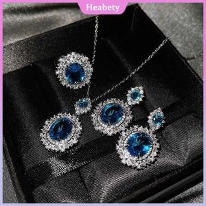 Heabety  3 cái bộ thanh lịch sang trọng thời trang pha lê zircon Vòng Cổ Bông Tai Nhẫn cho phụ nữ Cô gái bên đám cưới cô dâu trang sức Bộ quà tặng