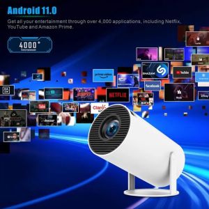 UNIG HY300 Proyektor mini Untuk Hp Android 11.0 WiFi Proyektor TV ke Dinding Projector Layer Lebar cuci Gudang Terbaru 2024