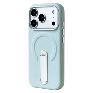 Solid Color PU Leather Texture Magnetic Armor Case For iPhone 18 Pro Max 17 16 15 14 Alloy Wireless Charging Bracket Cover2026