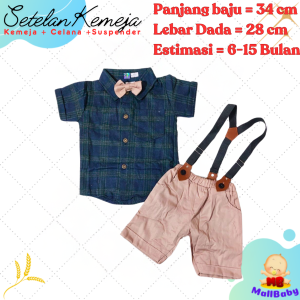 Little Gentleman Setelan Kemeja Anak Bayi Kotak Kotak Suspender Topi Baju Pesta Bepergian Benjamin