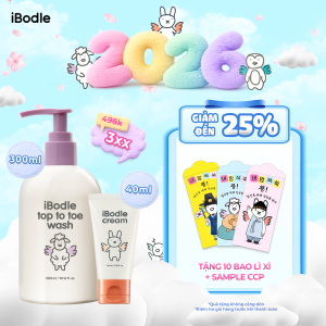 Combo iBodle Top to Toe Wash (300ml) & Cream (40ml) Tắm Gội Dịu Nhẹ & Dưỡng Ẩm Mềm Mịn